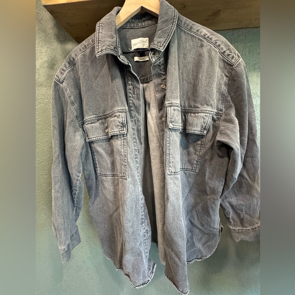 Washed black oversized Denim Button-Up Shirt